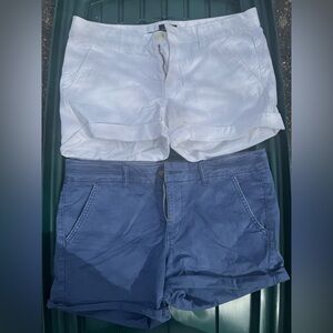Women’s American Eagle Outfitters Roll-Hem Shorts — White and Navy